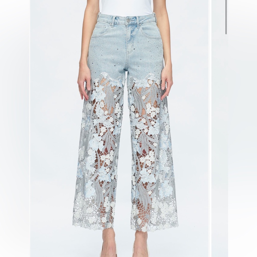 Bayeas high rise lace rhinestone pants jeans 30 NWT